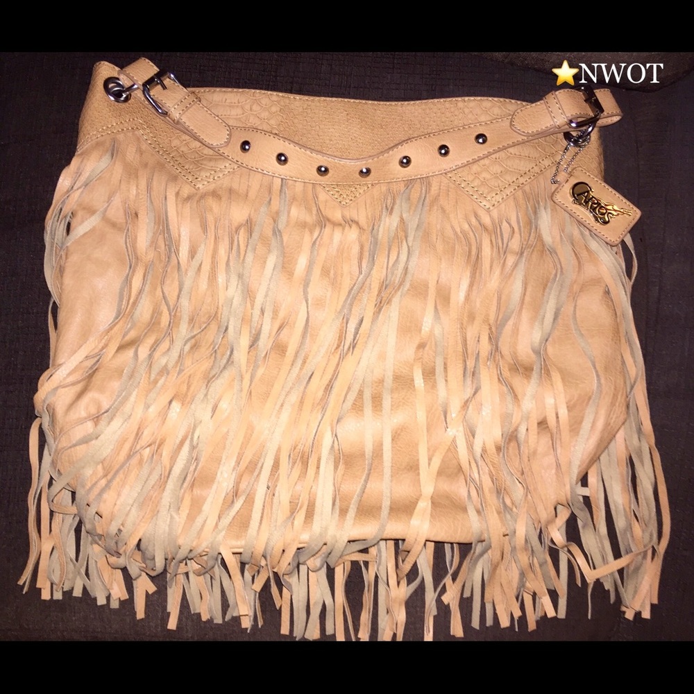 NWOT Carlos Santana Tan Fringe Oversized Hobo Bag